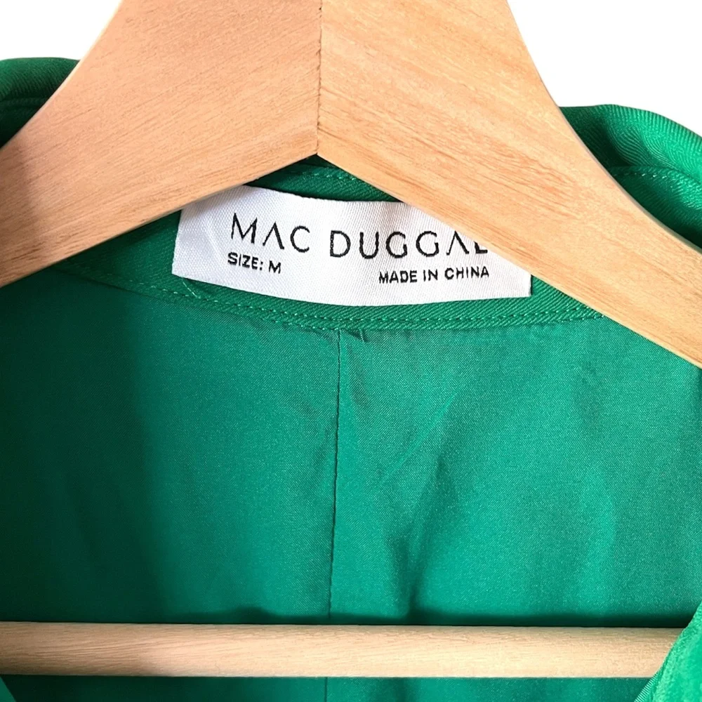 NWT Mac Duggal Crepe Collar Short Sleeve Green Midi Dress - NO BELT - Picture 5 of 11